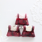 《15cmぬい用》ダークレッドチェックのサロペットとニット