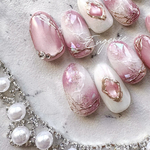 ＃57 Rosée Fille ネイルチップ ニュアンスネイル 天然石ネイル 大理石ネイル マグネットネイル 個性派ネイル ピンク 上品 大人 ガーリー ミラー シェル