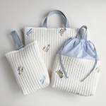 《送料無料》  ふわふわヌビ　3点セット　乗り物　刺繍　レッスンバッグ　シューズ入れ　お着替え袋　韓国生地　男の子　女の子　飛行機　ヘリコプター　空　幼稚園　保育園　入園入学