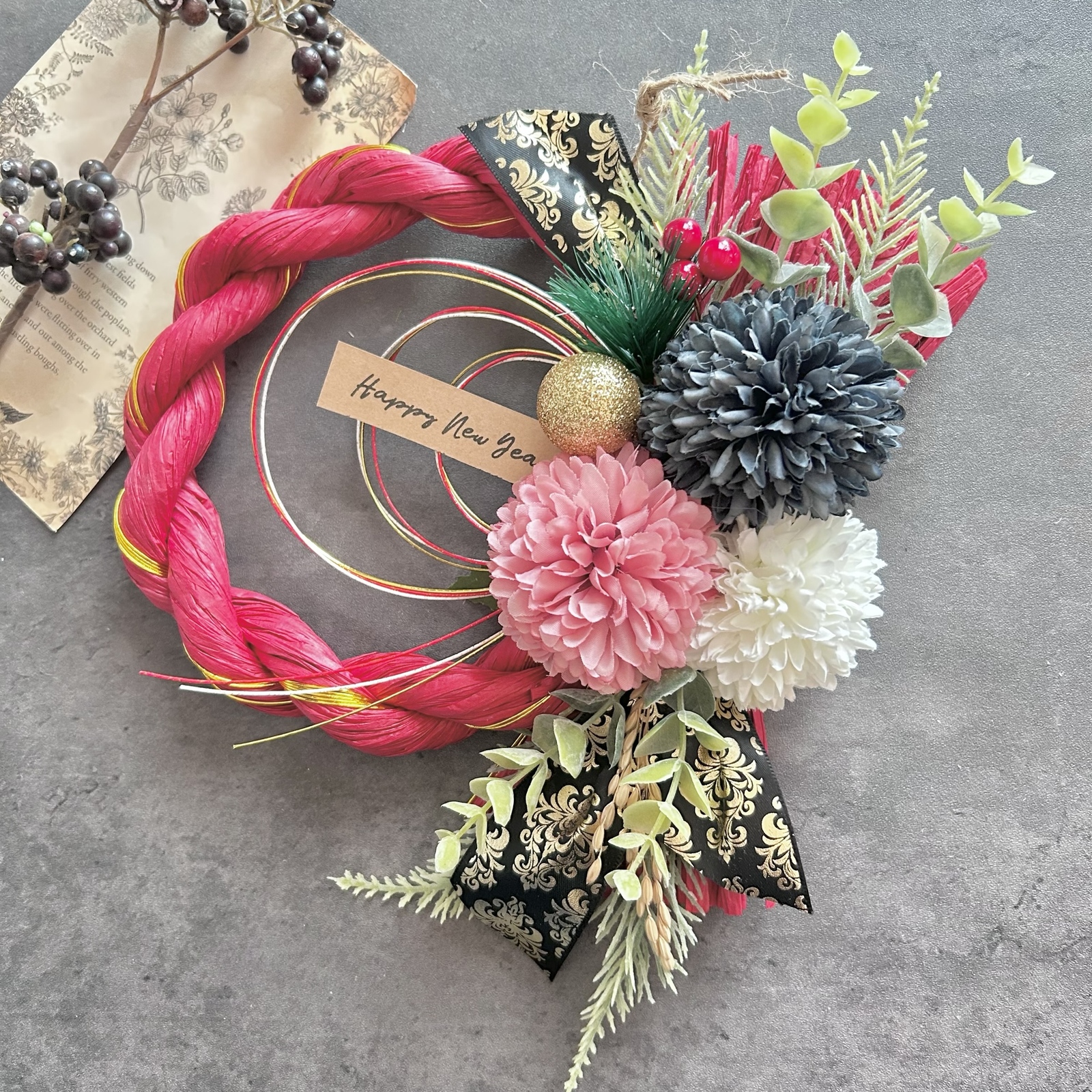 お正月飾り しめ縄リース お正月しめ縄＊ハンドメイド No.67 カラーしめ縄リース2024