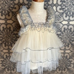 【受注制作】チュールドレス　アイボリー×グレー縁　チュール被布