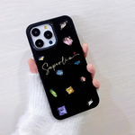 ✨ 【オリジナル限定】地雷系ブラック iPhone 12~17 Pro Max ケース ✨🖤 大人気の名入れ！カスタマイズ可能 金・銀のイニシャル  アルファベット ビジュー 黒 キラキラケース 🖤