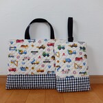 レッスンバッグ＆上履き入れ＊はたらく車＊生成り