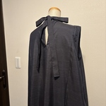 着物リメイク 男物大島紬 後ろリボンAラインワンピースL シルク ポケット付き●kimono remake dress●Japan