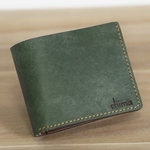 【マヤレザー使用】手染め二つ折り財布｜グリーン×ブラウン｜ハンドメイド 本革 メンズ レディース