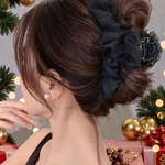 大きめバンス★黒シフォン 大人 シンプル バンスクリップ ヘアクリップ 簡単ヘアアレンジ♪Piccolino's select ★ブラック