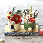 【受注制作】☆鶴と亀のお正月ポットアレンジセット☆  お正月アレンジ　新春アレンジ　レジン