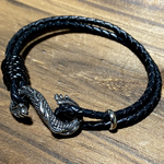 編み込みレザー サージカルステンレス ブレスレット sフック ブラック