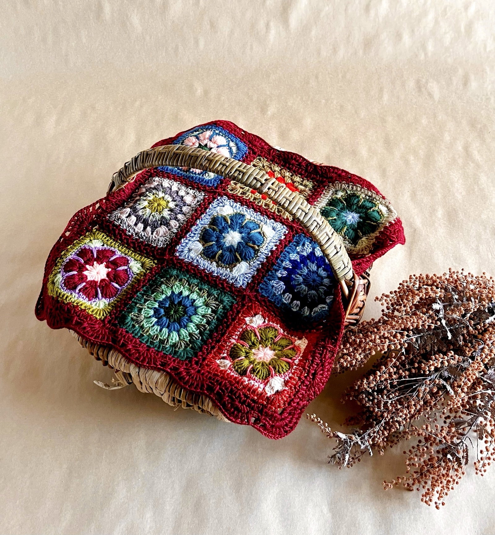 モチーフ編み【7】ハンドメイド　ブランケット　マルチカバー モチーフ編み【7】ハンドメイド ブランケット マルチカバー