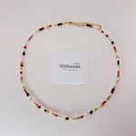 【mix necklace🥣】 ブラウン× ゴールド ×レッド　淡水パール　ビーズネックレス