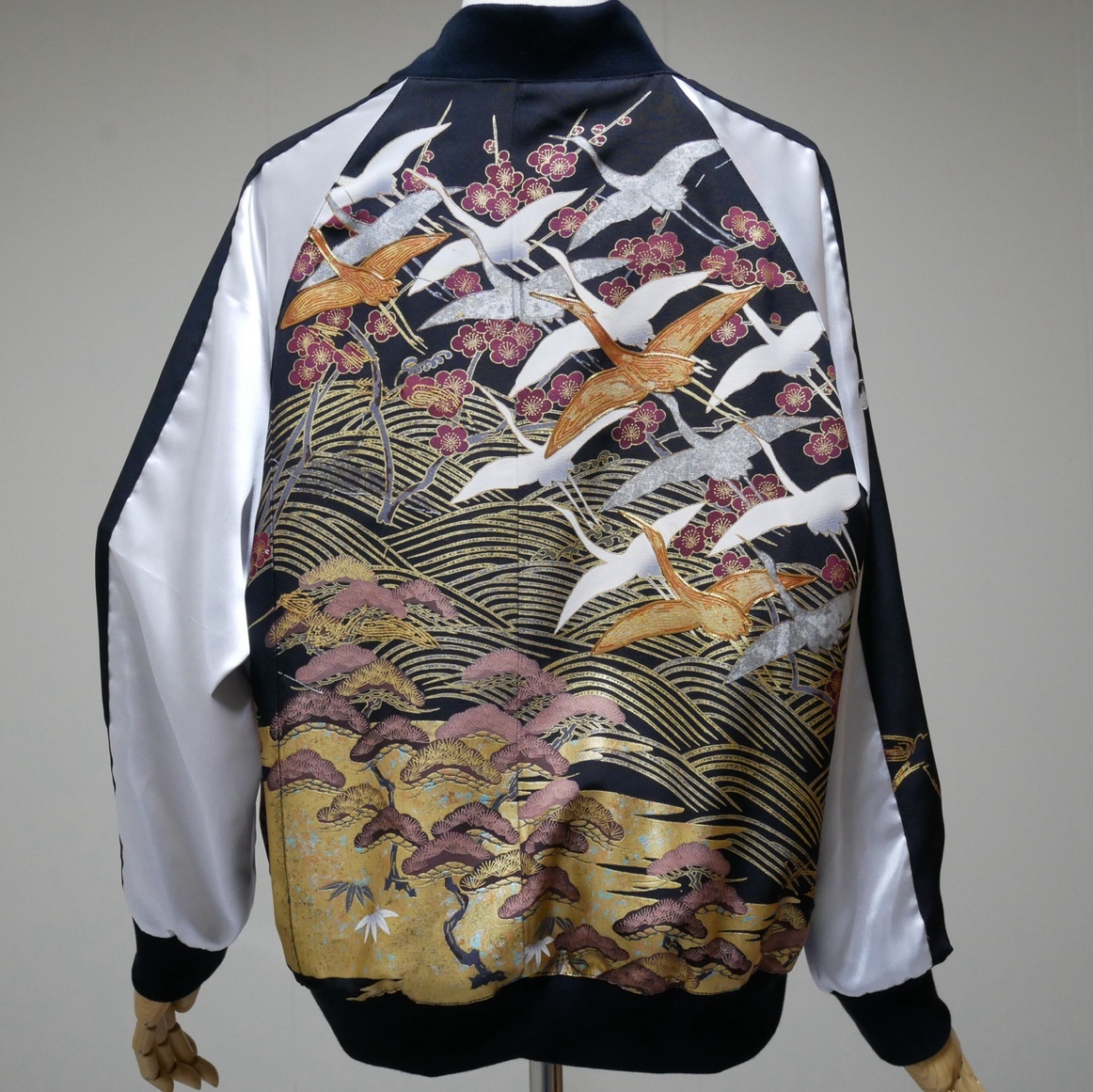着物スカジャン M 鶴群 松竹梅