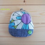 ヴィンテージ布がま口ポーチ（purple&green）