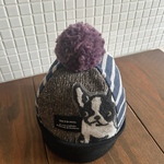 キッズ L〜大人 ＊ポンポン付き ニット帽＊フレンチブル ×ボーダー ＊  帽子 56〜60