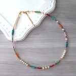 煌めく国産ビーズ＆パール マルチカラーネックレス(全長約45cm)