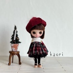 プチブライス　リバティ・チェックワンピース　3点セット　アウトフィット　ハンドメイド　服