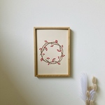 紙　刺繍　アート　ポスター　カード　A4サンキライ（サルトリバイバル）　秋　赤い実