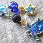 ◇1900再販３ 🌠オーロラの流星群　蒼い銀河のホヌ　ストラップ・バッグチャーム🐢🌟 