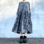 50％OFF★春待ち＊刺繍の小鳥とミモザ花柄＊大人のナチュラル長袖ワンピース＊国産綿100％あったかビエラ起毛＊ポケット付＊クラシカルグレー