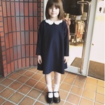 お花えりAラインワンピース100,110,115,120,125,130,140,155cm ネイビー×オフ　卒園式　入学式、結婚式、発表会 七五三