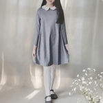 120cm グレー×オフ　入学式に お花えりAラインワンピース 
