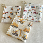 ネーム印字つき★働く車おしごと3枚セット　ダブルガーゼとタオルのループ付きタオル　3枚セット　お名前タグ付き　保育園　幼稚園　男の子