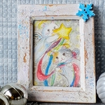 猫イラスト(原画) 星を運ぶにゃんこ天使　ミニイラスト　リメイク額