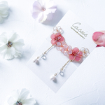 しずく淡水パールの花飾り(ピンク)　ピアス イヤリング ディップアート 花 ギフト 結婚式・成人式の特別なプレゼントに 