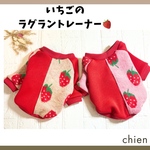 🍓ふわふわ苺のラグラントレーナー🍓起毛ジャガードニット　おしゃれコーデ　防寒対策　小型犬　名入れ可　アイボリー　ピンク