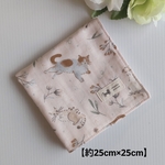 🆕＊再販＊大人 可愛い ガーゼハンカチ  ４重ガーゼ   約25cm×25cm   ねこ  淡いピンク