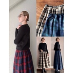 RATA❤️長さ選べる❤️スッキリ綺麗な腰回り❣️大人のフレアスカート❤️暖かウールのタータンチェック❤️紺×黒×赤