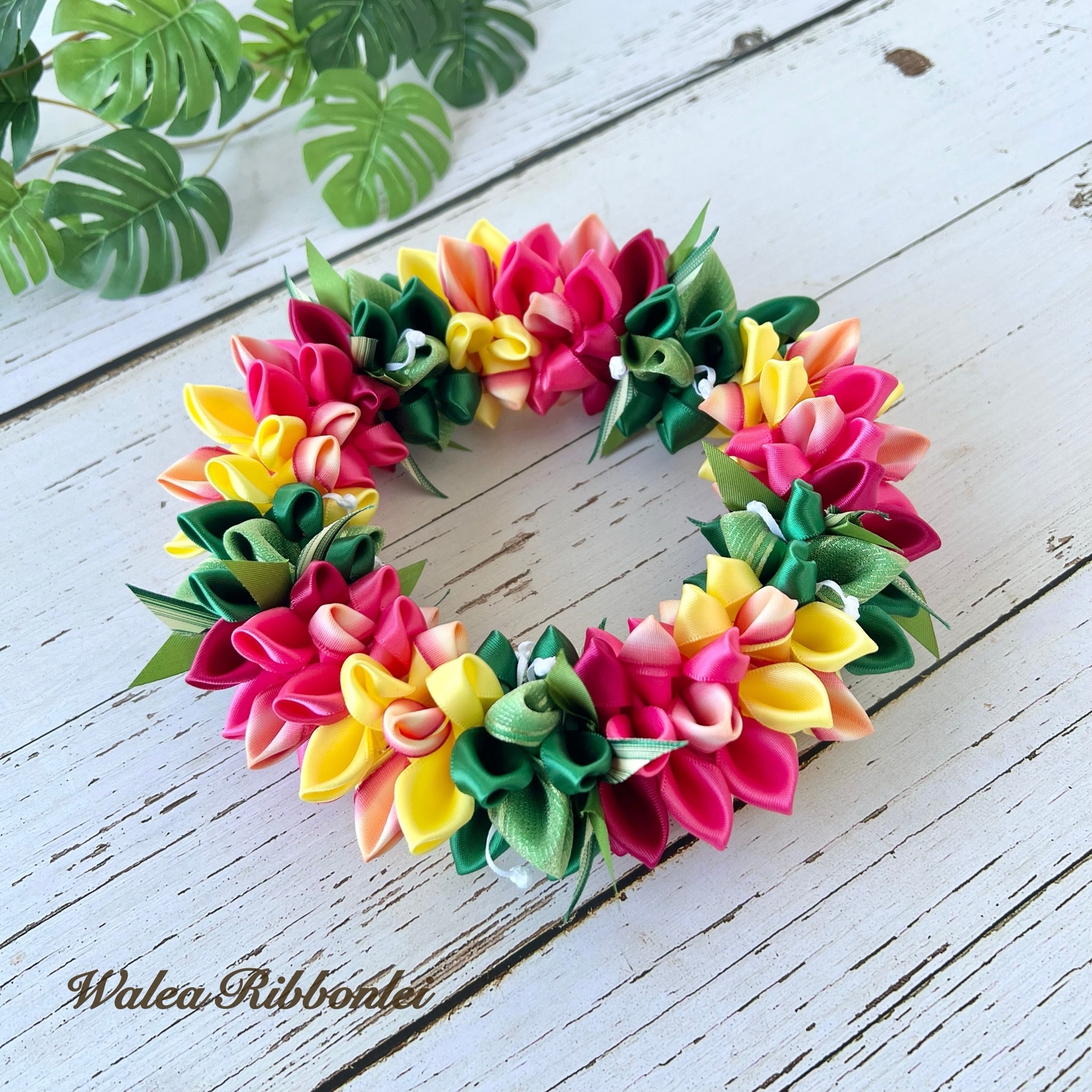 リボンレイの花時計＊ ティファニーブルーwithローズ ハワイアン