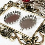 アレルギー対応 サージカルステンレス 1カン付き クラウンベゼルセッティング 台座 25mm ×18mm カメオ アクセサリー 2個セット 個数割あり