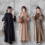人気no.1＋秋冬＋受注制作＋大人可愛い☆フリル襟とバルーン袖のワンピース☆ぽわん袖☆綿麻エアータンブラー☆選べるカラー☆選べる着丈☆フリーサイズ☆コットンリネン☆オーダーワンピース☆