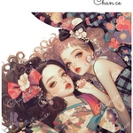 chan.ce オリジナルステッカー　1種3枚入り   　人物ステッカー　着物　ペア　カラフル