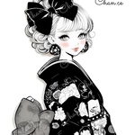 chan.ce オリジナルステッカー　3種3枚入り   　人物ステッカー　着物　モノクロ　モノトーン　女の子　お正月