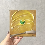 原画『バタートースト』15㎝×15㎝　絵画/アクリル画/テクスチャーアート/アート/キャンバス/インテリア