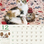 猫とフクロウの仲良し壁掛けカレンダー2026