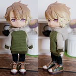パーカーとパンツのセット　サンドベージュ×ぬくぬく黄緑（ねんどろいどどーるオビツ11ボディ共有サイズ）
