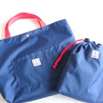 撥水加工 トートバッグ＋巾着セット　ネイビー×ボーダー　名前タグ付き