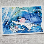 ポストカード「ゴールを目指して」クジラ親子　イラスト