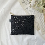 インド刺繍生地のポケットティッシュポーチ【ブラック】