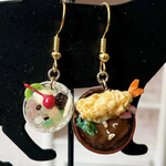 ミニチュア 天ぷら蕎麦とクリームあんみつのピアス