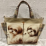  【ハンドメイド】♡シーズーちゃんとタータンチェック柄♡ポケット沢山お散歩バック