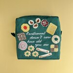 アソートクッキー刺繍のレトロなグリーンスクエアポーチ