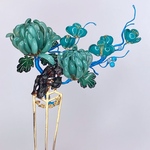 古典絵巻風かんざし　花瓶に菊と梅のヘアコーム
