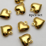 8個セット!真鍮　 13mm　ぷっくり丸みのある立体シンプルハートチャーム　