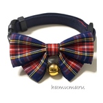 《新作デザイン》チェック蝶々りぼんの首輪   清楚チェック ネイビー×レッド