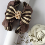 ♡カフェオレカラー♡大人かわいいバンスクリップミニ♡グレージュ×ブラウンベージュストライプ♡再販6