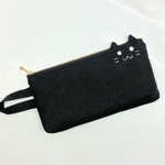 ペンケース　黒猫　持ち手付き