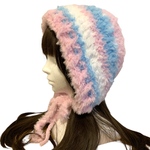 ボンネット　バラクラバ ニット帽　y2kフード帽　ハンドメイド　天使界隈　ファー　ピンク　水色